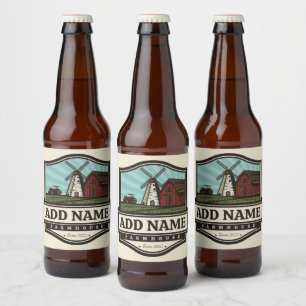 Étiquette Pour Bouteilles De Bière Moulin à vent ancien de ferme rustique NOM personn