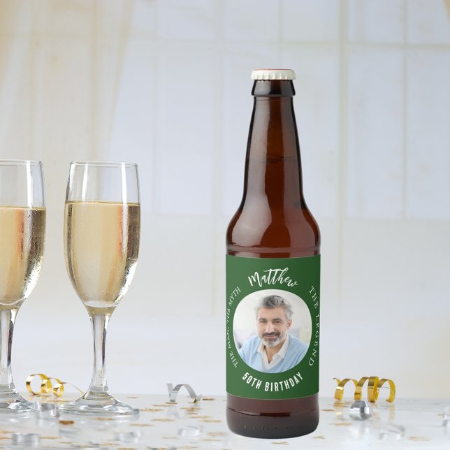 Étiquette Pour Bouteilles De Bière Mythe de l'homme légende photo émeraude verte fête (Créateur téléchargé)
