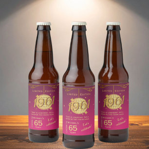 Étiquette Pour Bouteilles De Bière Née en 1961 Étiquette de bière rose pour la fête d