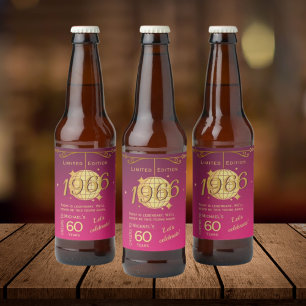 Étiquette Pour Bouteilles De Bière Née en 1966 Fête des 60 ans étiquette de bière ros