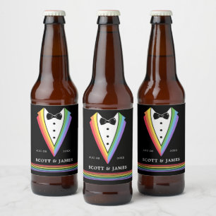 Étiquette Pour Bouteilles De Bière Noir Arc-en-ciel Personnalisé Groomsmen Gay pride