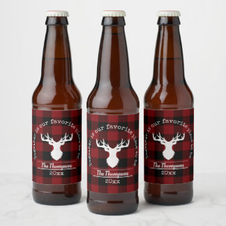 Étiquette Pour Bouteilles De Bière Nom de famille carreau rouge et noir buffle