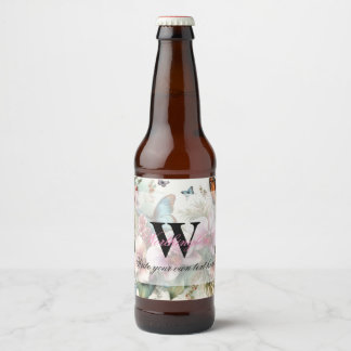 Étiquette Pour Bouteilles De Bière Nom du monogramme Fleurs tropicales Aquarelle feui