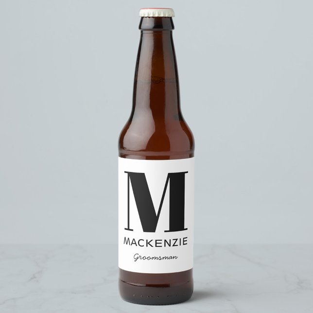 Étiquette Pour Bouteilles De Bière Nom du monogramme Groomsman (Créateur téléchargé)