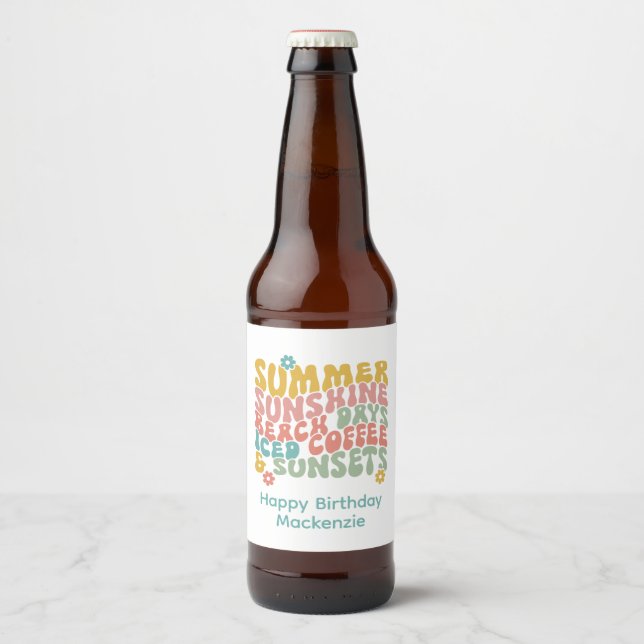 Étiquette Pour Bouteilles De Bière Nom du monogramme rose d'été Super (Devant)