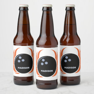 Étiquette Pour Bouteilles De Bière Nom et texte personnalisés Boule de Bowling avec f