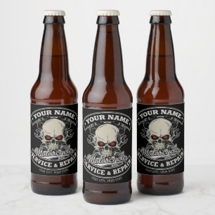 Étiquette Pour Bouteilles De Bière Nom personnalisé Biker Mécanique Skull Motorcycle