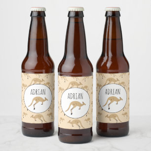 Étiquette Pour Bouteilles De Bière Nom personnalisé du Motif Kangaroo australien