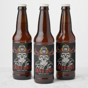 Étiquette Pour Bouteilles De Bière Nom personnalisé Pompiers Premier Entré Dernier So