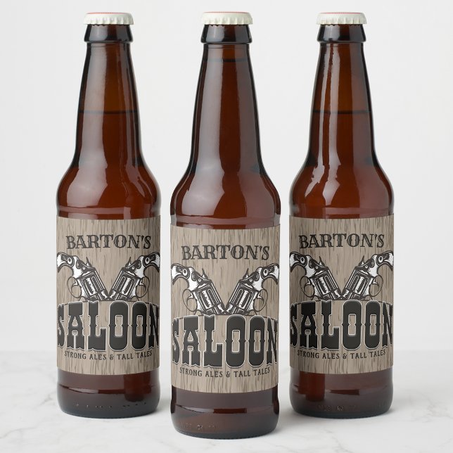 Étiquette Pour Bouteilles De Bière NOM PERSONNALISÉ Wild West Gun Revolver Saloon (Créateur téléchargé)