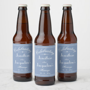 Étiquette Pour Bouteilles De Bière Noms de Mariages personnalisés Chic Dusty Blue