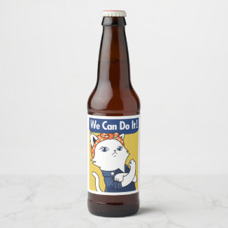 Étiquette Pour Bouteilles De Bière Nous Pouvons Le Faire ! Chat blanc Rosie le Rivete