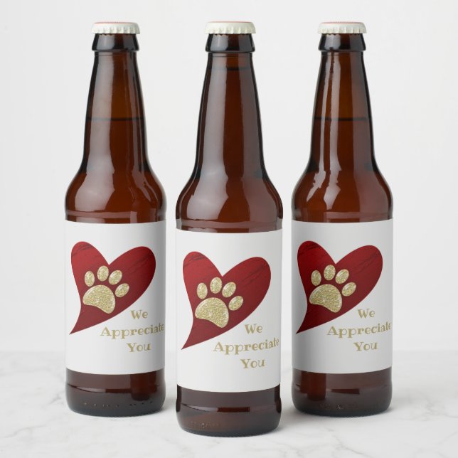 Étiquette Pour Bouteilles De Bière Nous Vous Apprécions Red Heart Gold Empreinte de p (Bouteilles)