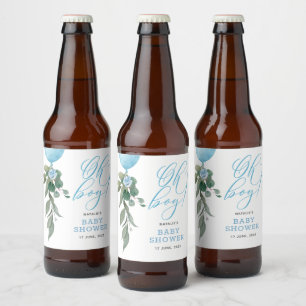 Étiquette Pour Bouteilles De Bière Oh Garçon Bleu Ballon Verdure Baby Shower