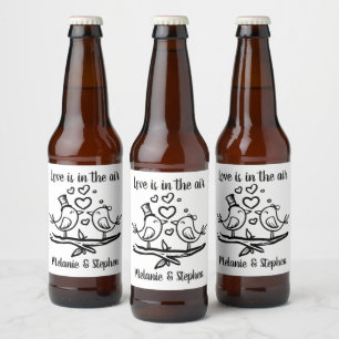 Étiquette Pour Bouteilles De Bière Oiseaux de fiançailles Noir Blanc Inséparables Mar
