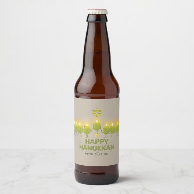 Étiquette Pour Bouteilles De Bière Olive Hanoukka Menorah (Devant)