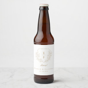 Étiquette Pour Bouteilles De Bière Or Simple Élégant Cerisier Blossom Monogram Crest