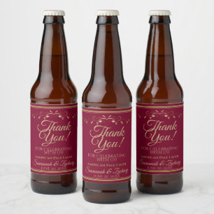 Étiquette Pour Bouteilles De Bière Or sur la Bourgogne Maroon Mariage Merci