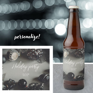 Étiquette Pour Bouteilles De Bière Ornements de Noël Noir vintage avec ruban