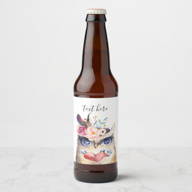 Étiquette Pour Bouteilles De Bière OWL, bohème, boho floral (Devant)