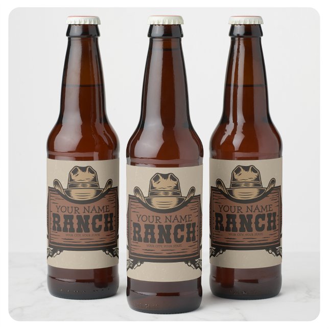 Étiquette Pour Bouteilles De Bière Panneau de ranch occidental personnalisé NOM Fusil (Créateur téléchargé)