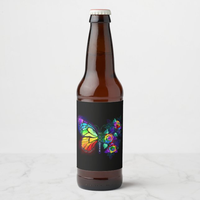 Étiquette Pour Bouteilles De Bière Papillon arc-en-ciel (Devant)