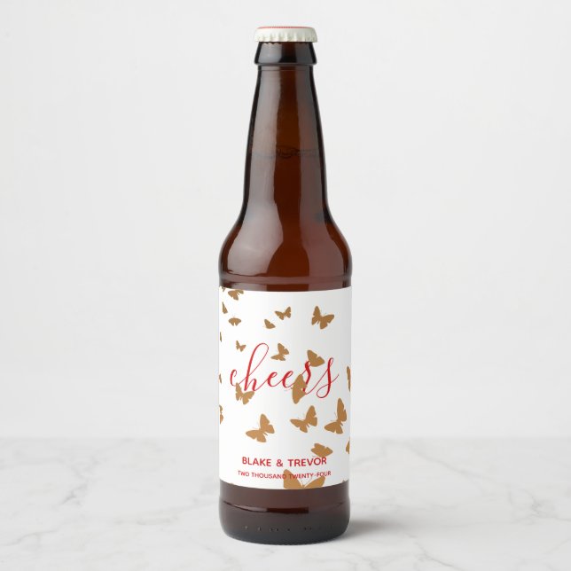Étiquette Pour Bouteilles De Bière Papillons mariage au gâteau (Devant)