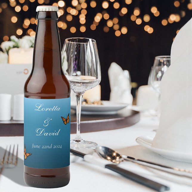 Étiquette Pour Bouteilles De Bière Papillons Monarque Blue Ombre (Créateur téléchargé)