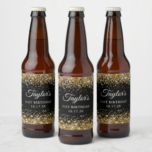 Étiquette Pour Bouteilles De Bière Parties scintillant d'or Noir 21e anniversaire