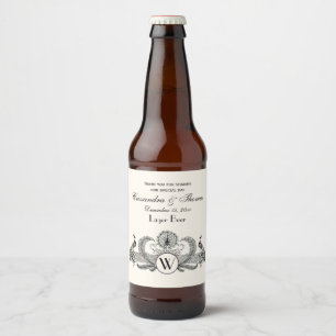 Étiquette Pour Bouteilles De Bière Peacocks vintages Monogram Ivory BG