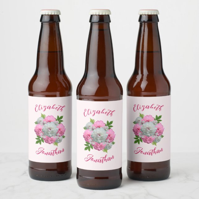 Étiquette Pour Bouteilles De Bière Peony Bouquet Mariage (Bouteilles)