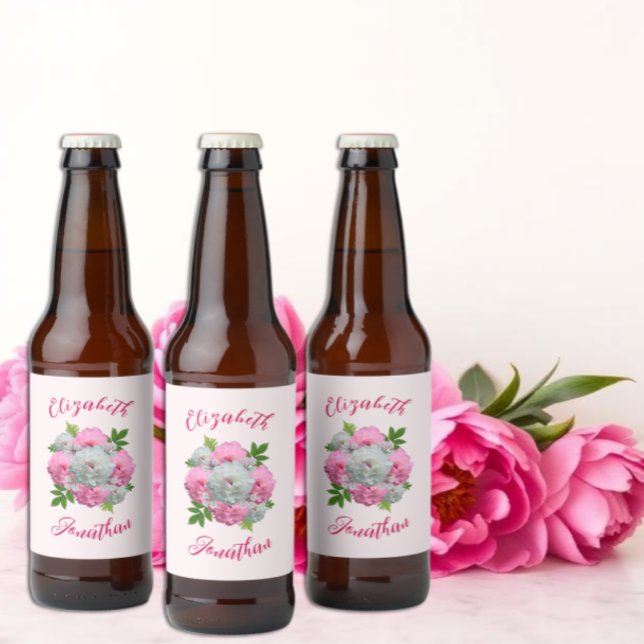 Étiquette Pour Bouteilles De Bière Peony Bouquet Mariage (Créateur téléchargé)