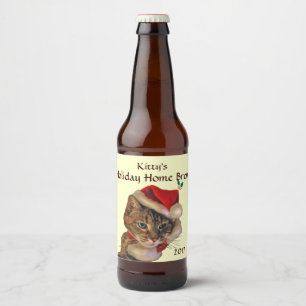Étiquette Pour Bouteilles De Bière Père Noël Kitty Christmas Home Brew