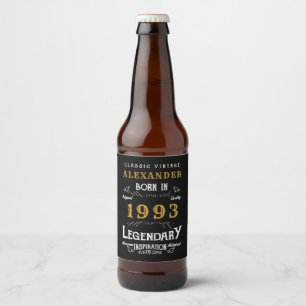 Étiquette Pour Bouteilles De Bière Personnalisé 30e anniversaire Né 1993 Noir Vintage