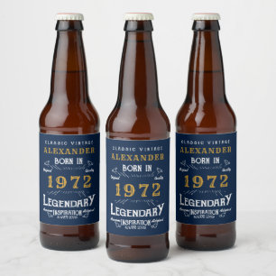 Étiquette Pour Bouteilles De Bière Personnalisé 50e anniversaire Né 1972 Vintage Bl