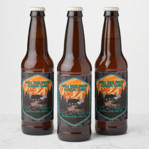 Étiquette Pour Bouteilles De Bière Personnaliser Ours Noir Nature Montagnes Bleu