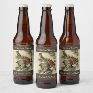 Étiquette Pour Bouteilles De Bière Petite chouette à cris des oiseaux d'Amérique d'Au