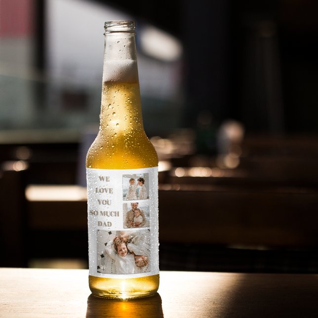 Étiquette Pour Bouteilles De Bière Photo Collage moderne & We Love Papa Cadeaux (Créateur téléchargé)