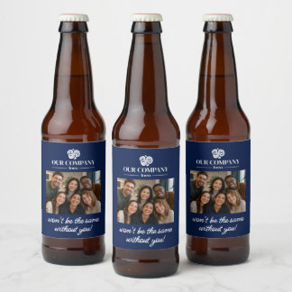 Étiquette Pour Bouteilles De Bière Photo de collègue bleu moderne pour départ à la re