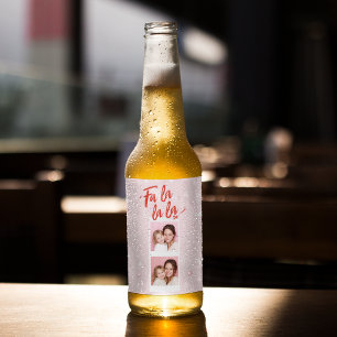 Étiquette Pour Bouteilles De Bière Photo de Noël personnalisée Fa La La Pink