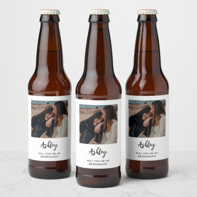 Étiquette Pour Bouteilles De Bière Photo moderne unique Be My Bridesmaid Proposition (Bouteilles)