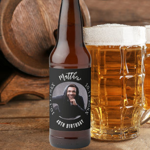 Étiquette Pour Bouteilles De Bière Photo noir blanc anniversaire