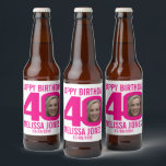 Étiquette Pour Bouteilles De Bière Pink 40th Birthday photo nom personnalisé étiquett<br><div class="desc">40e anniversaire hot rose et blanc photo fête papier bière ou vin étiquettes. Idéal pour ajouter une touche personnelle à une fête de quarantième anniversaire surprise. Customisez avec votre photo d'anniversaire garçons ou filles dans le 0 de 40 et personnalisez avec votre choix de nom et date de célébration d'anniversaire....</div>