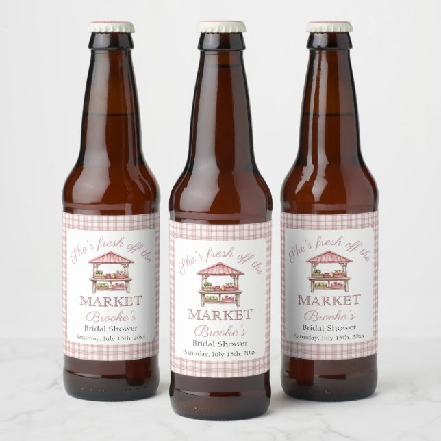 Étiquette Pour Bouteilles De Bière Pink Fresh off the market country Bridal Shower (Bouteilles)