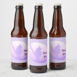 Étiquette Pour Bouteilles De Bière Pink Purple Nature Bird Silhouette Merci