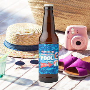 Étiquette Pour Bouteilles De Bière Piscine d'été Fête Tropicale Anniversaire Bleu