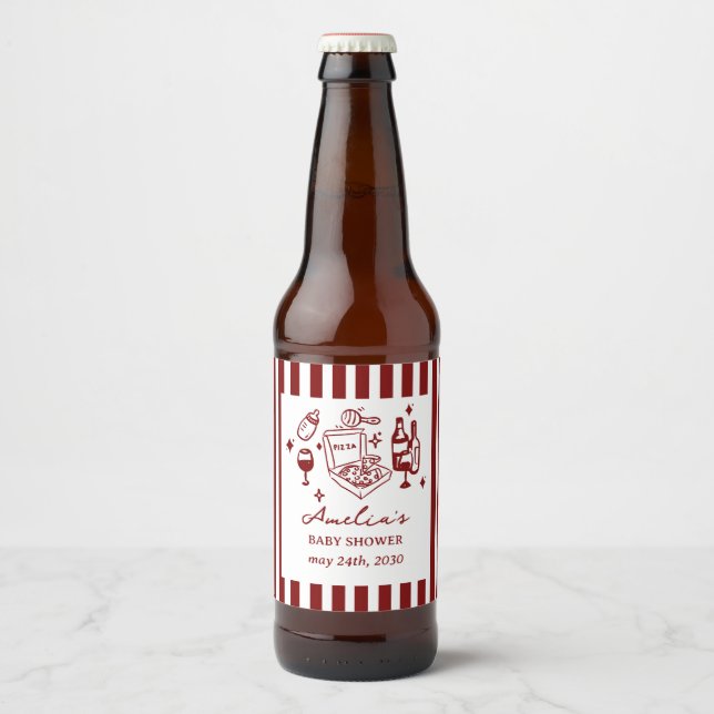 Étiquette Pour Bouteilles De Bière Pizza doodle special Delivery Baby Shower (Devant)