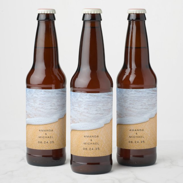Étiquette Pour Bouteilles De Bière Plage de sable avec Mariage de Surf en mousse (Bouteilles)