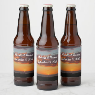 Étiquette Pour Bouteilles De Bière Plage mariage Ocean Sunset Bright Orange Sky Beach