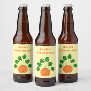 Étiquette Pour Bouteilles De Bière Plante Halloween Monstera en Citrouille personnali